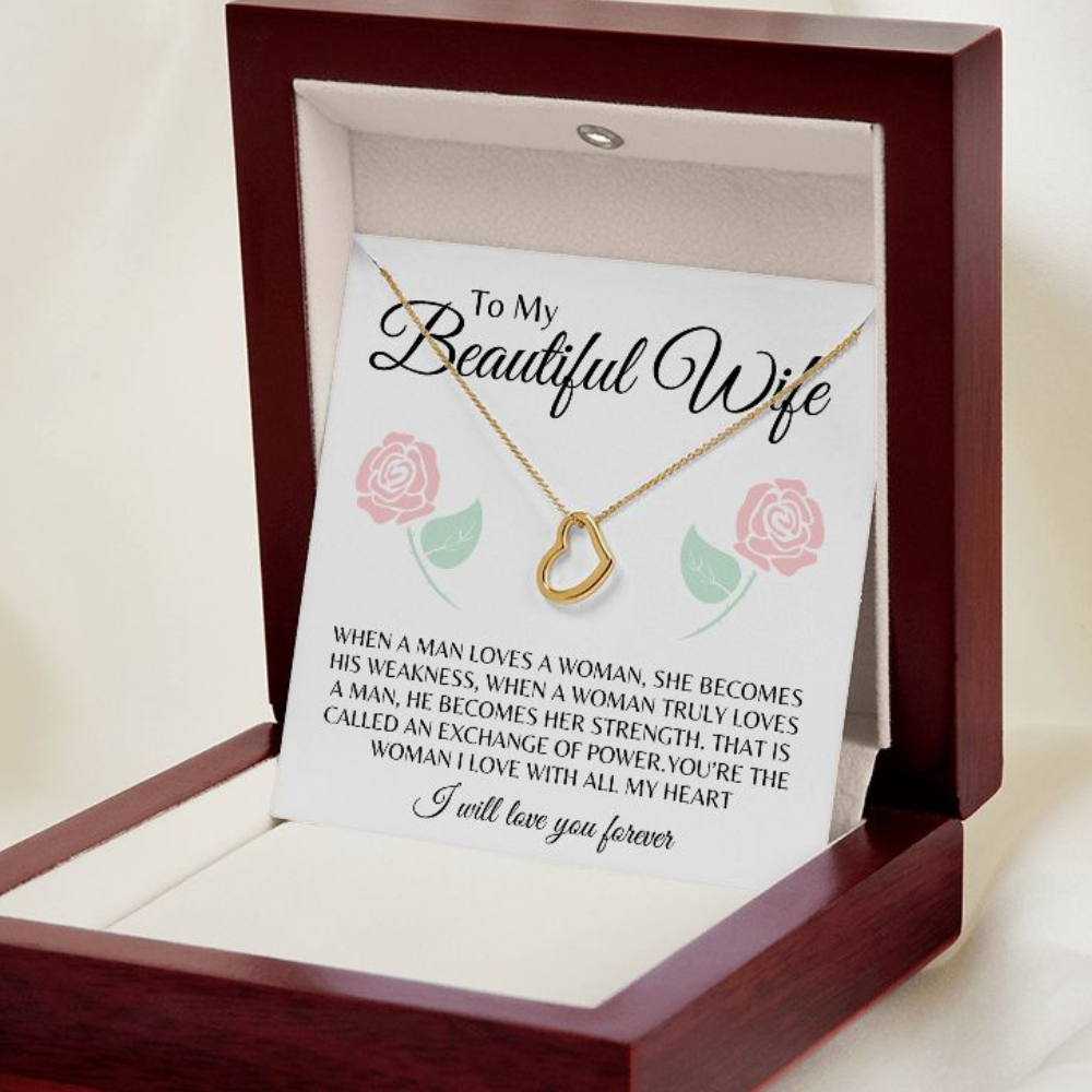 To My Beautiful Wife Delicate Heart Necklace Gift ❤️