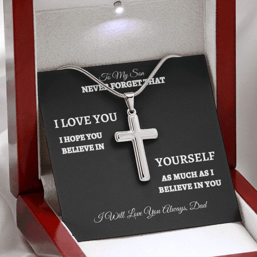 To My Son | Stainless Steel Cross Necklace | Never Forget I Love You | Dad