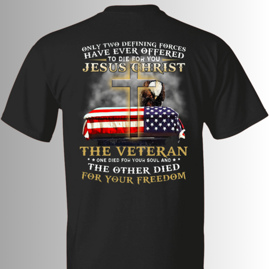 Only Two Defining Forces Have Ever Offered To Die For You Christ And American Veteran T-Shirt, Veterans Memorial Day Shirt, Patriotism Shirt
