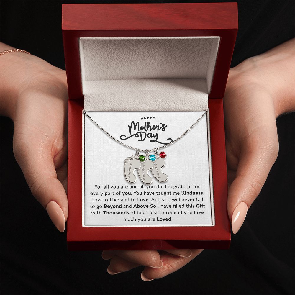Happy Mothers Day | Engraved Baby Feet with Birthstone |