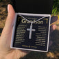 Grandson, Never Give Up - Cross Necklace - Remember whose grandson you are & never give up