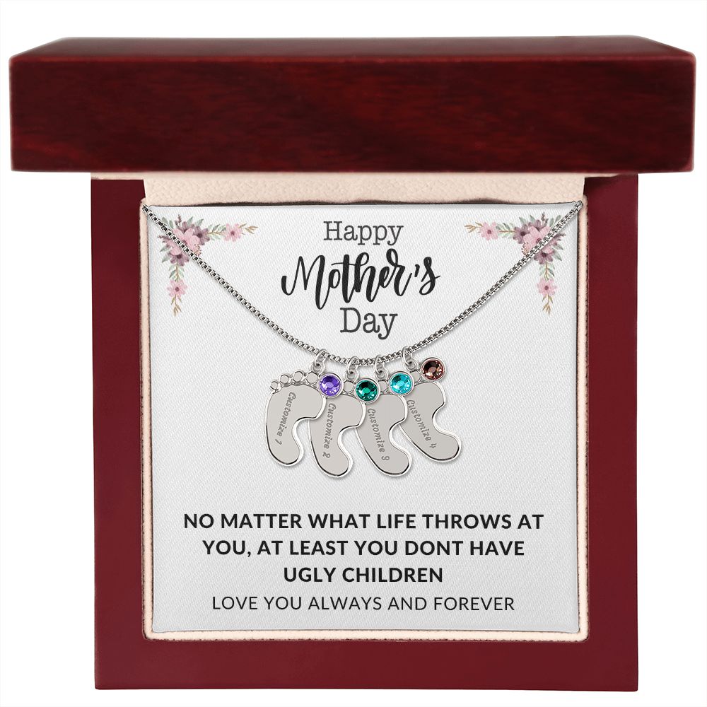 Happy Mothers Day | Engraved Baby's Feet w/ Birthstone | Love You Always and Forever