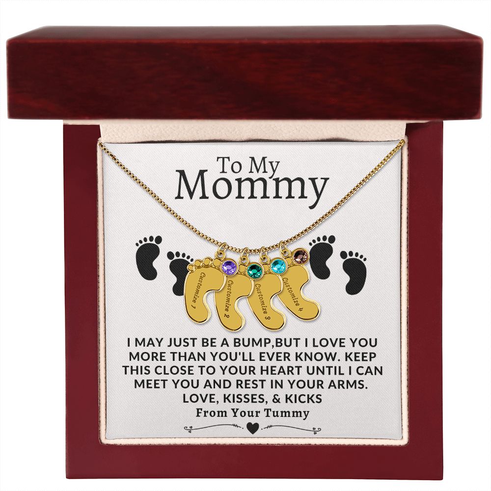 To My Mommy | Engraved Baby Feet with Birthstone | From Your Tummy