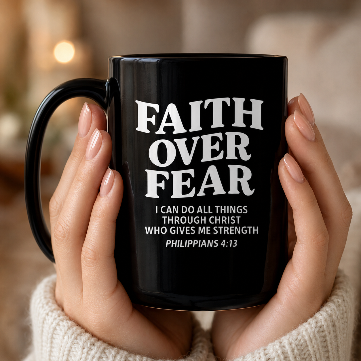 Faith Over Fear – Psalm 56:3 Black Coffee Mug