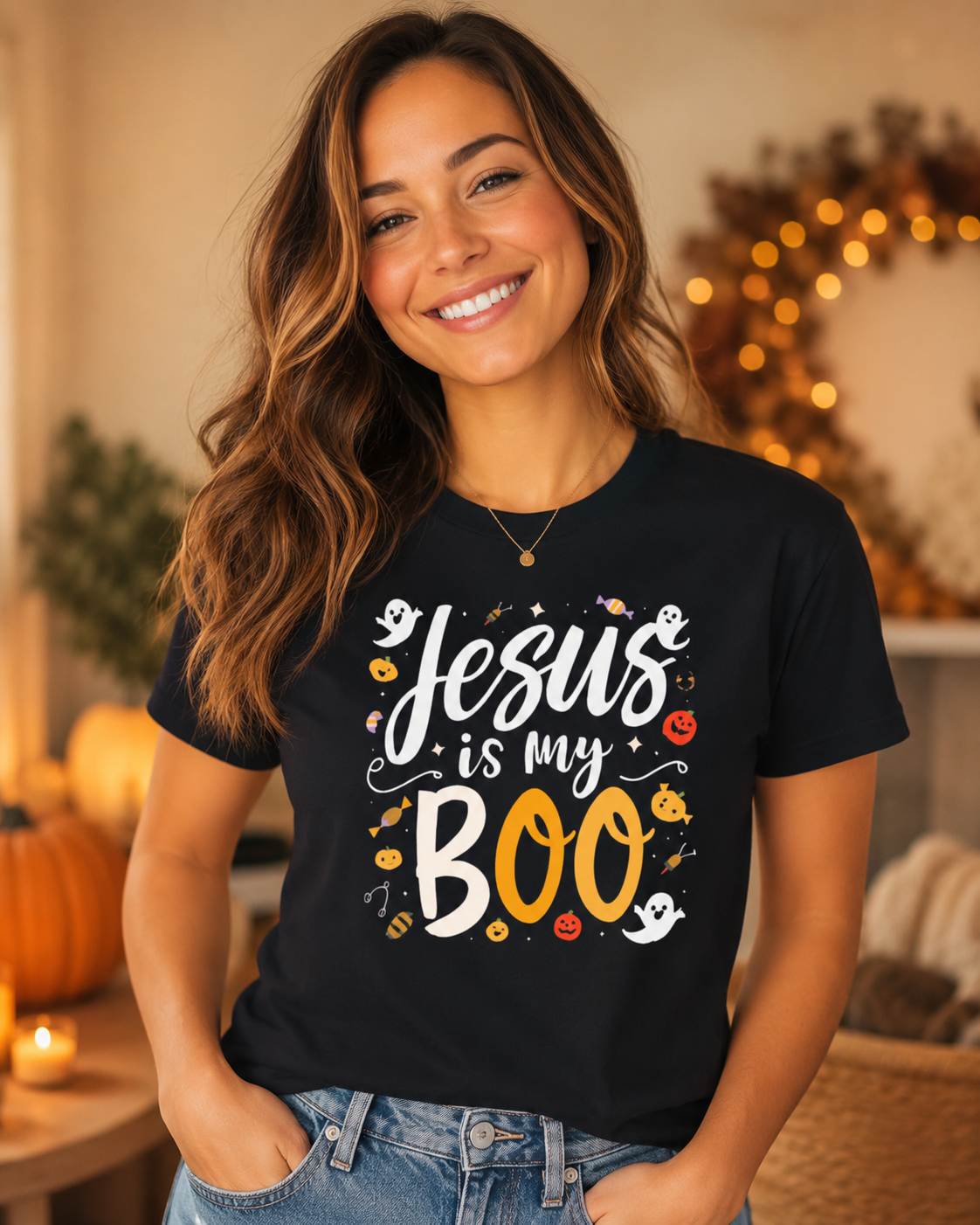 Jesus Is My Boo 👻✨ | Christian Faith Halloween T-Shirt – Cute Fall Graphic Unisex Tee