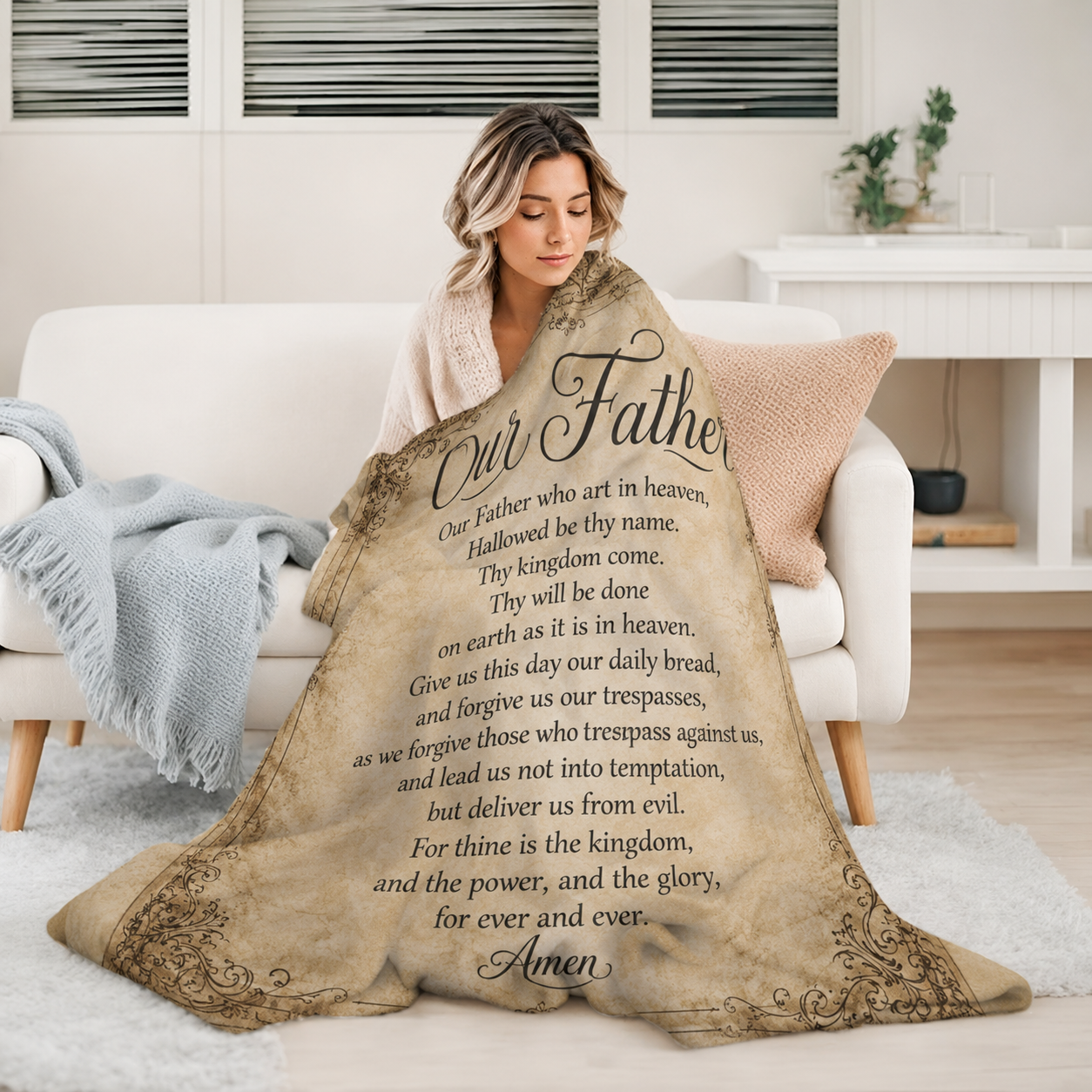 The Lord's Prayer Sherpa Blanket | Christian Faith Throw | 50x60