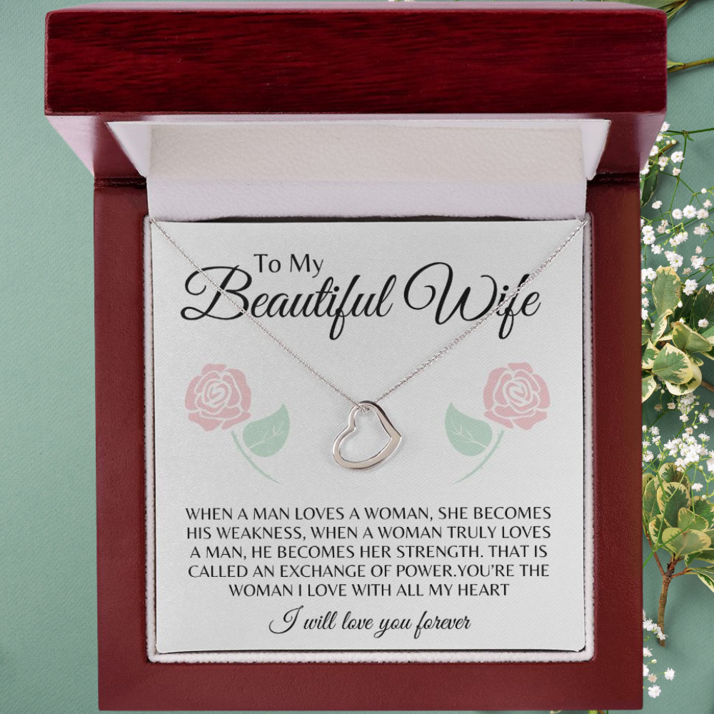 To My Beautiful Wife Delicate Heart Necklace Gift ❤️