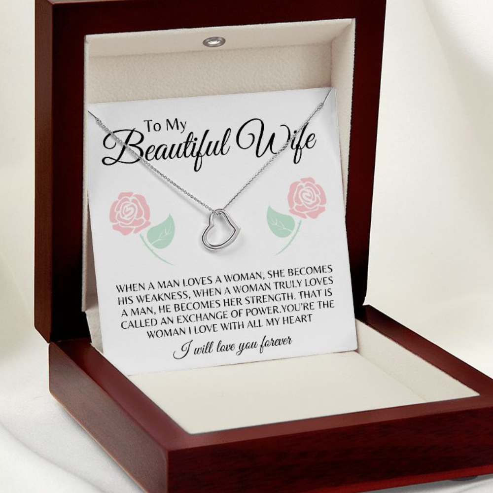 To My Beautiful Wife Delicate Heart Necklace Gift ❤️