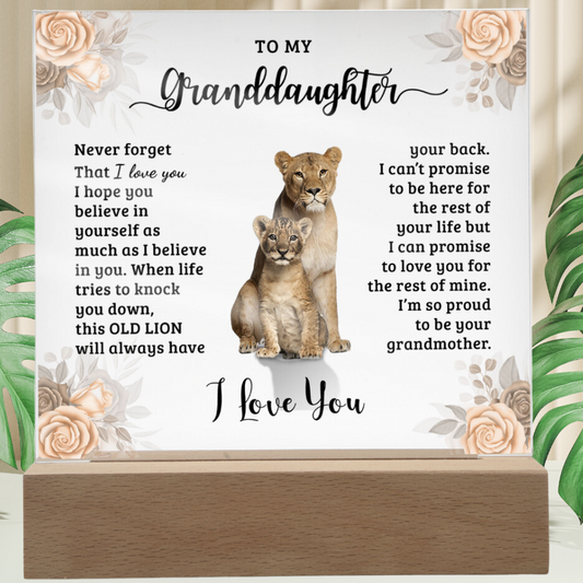 To My Granddaughter | Square Acrylic Plaque | Lion | I Love You