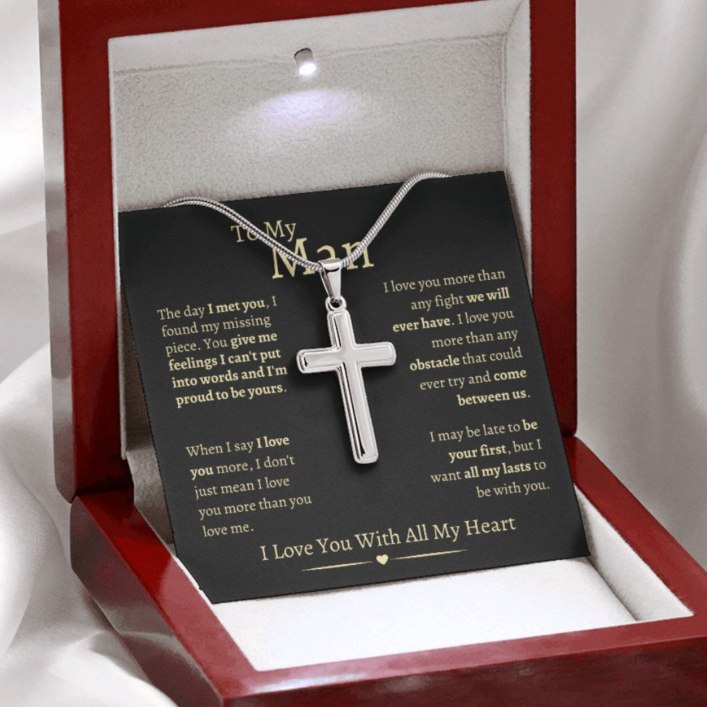 To My Man |  Stainless Steel Cross Necklace | I Love You With All My Heart