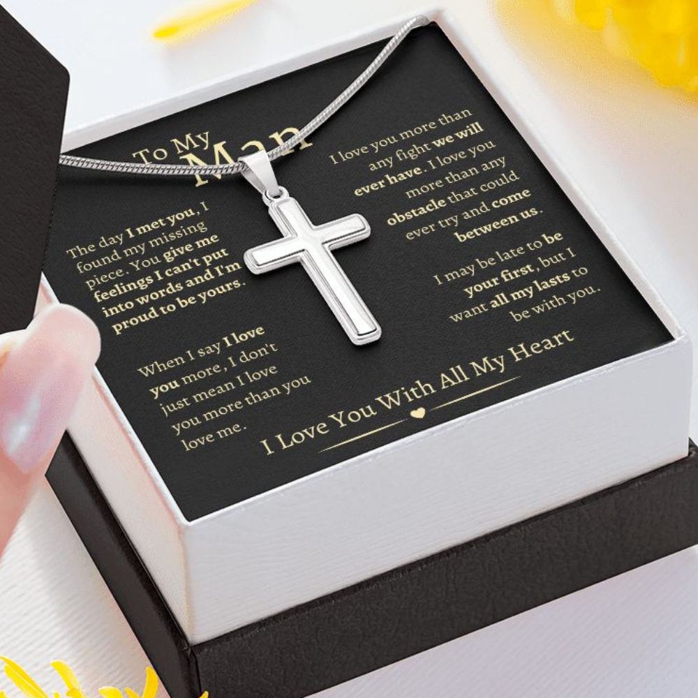 To My Man |  Stainless Steel Cross Necklace | I Love You With All My Heart