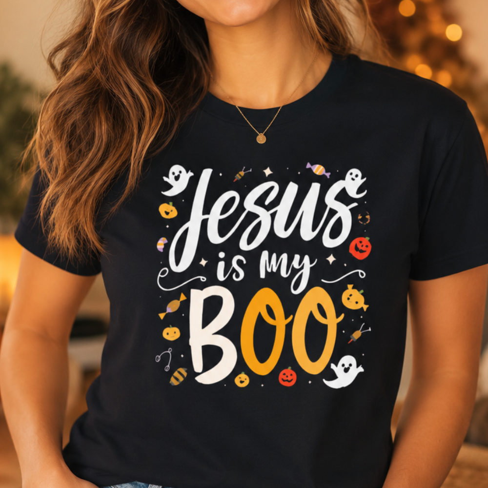 Jesus Is My Boo 👻✨ | Christian Faith Halloween T-Shirt – Cute Fall Graphic Unisex Tee