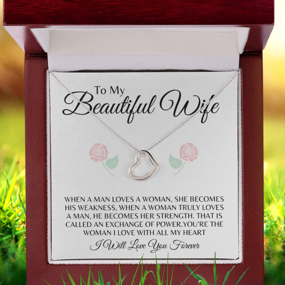 To My Beautiful Wife Delicate Heart Necklace Gift ❤️
