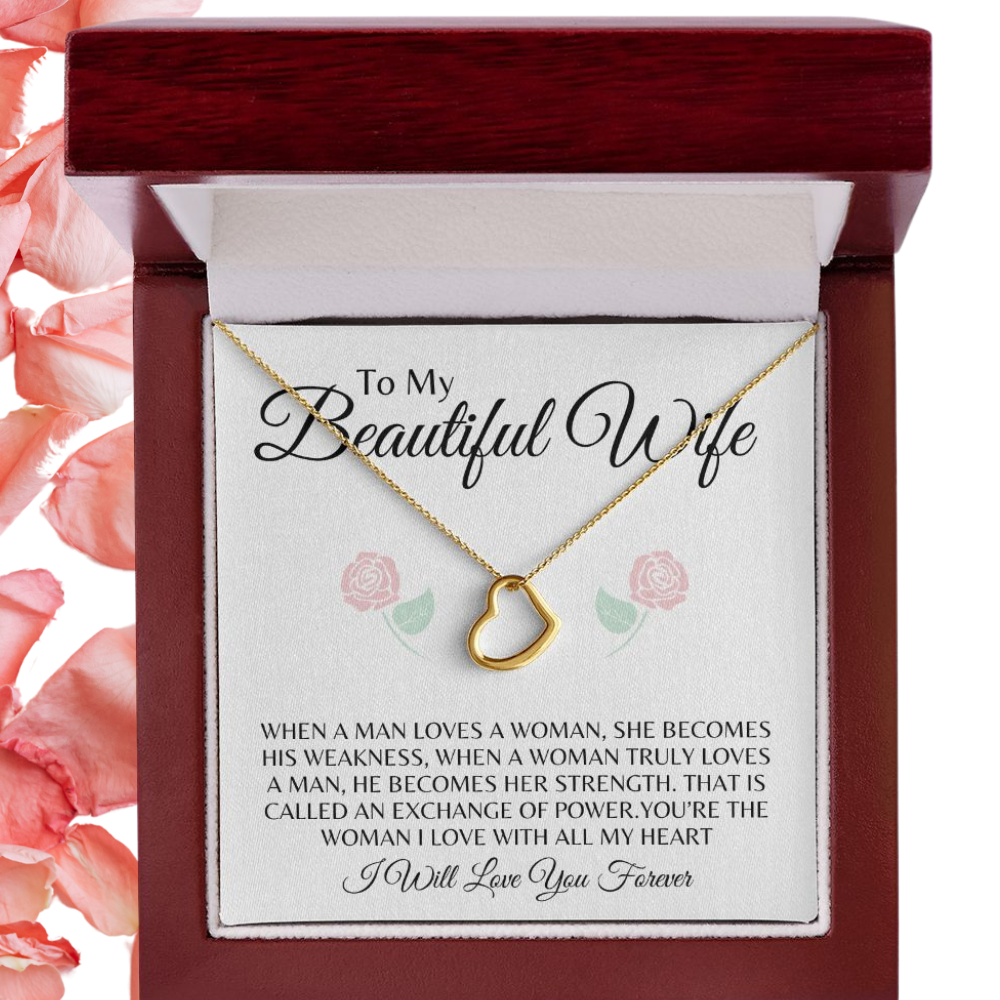 To My Beautiful Wife Delicate Heart Necklace Gift ❤️