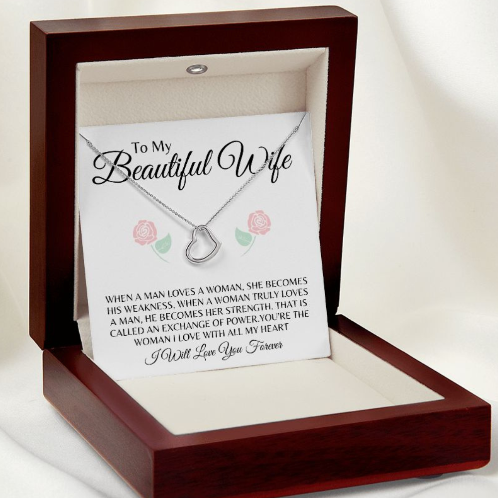 To My Beautiful Wife Delicate Heart Necklace Gift ❤️