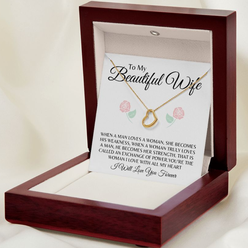 To My Beautiful Wife Delicate Heart Necklace Gift ❤️