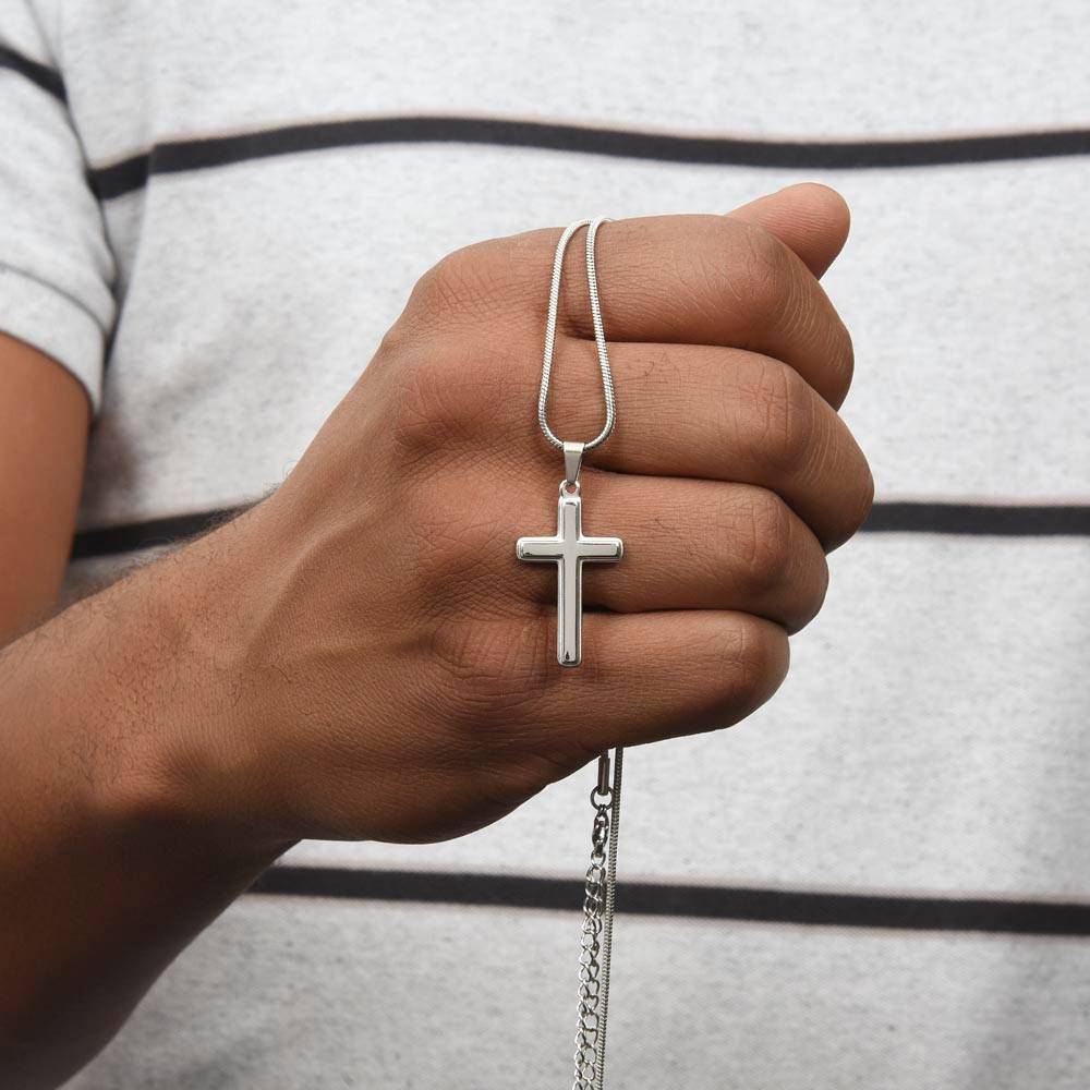 To My son Engraved Cross Necklace, Personalized Custom Name Necklace for Son Birthday Cross, Graduation Grandson Gift