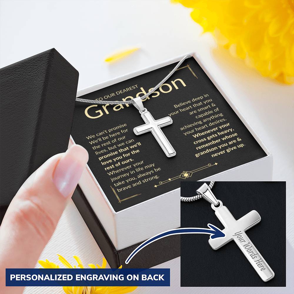 Grandson, Never Give Up Cross Necklace Remember whose grandson you are & never give up