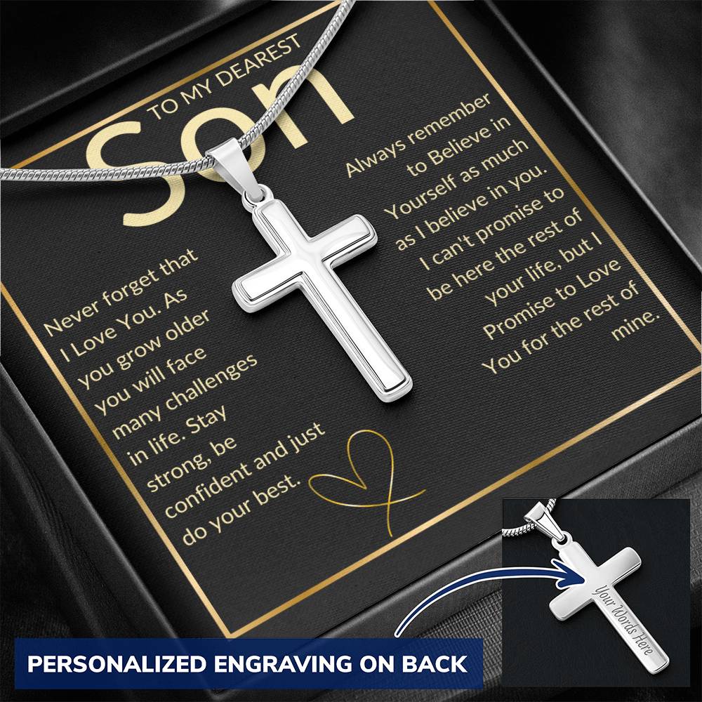 To My son Engraved Cross Necklace, Personalized Custom Name Necklace for Son Birthday Cross, Graduation Grandson Gift