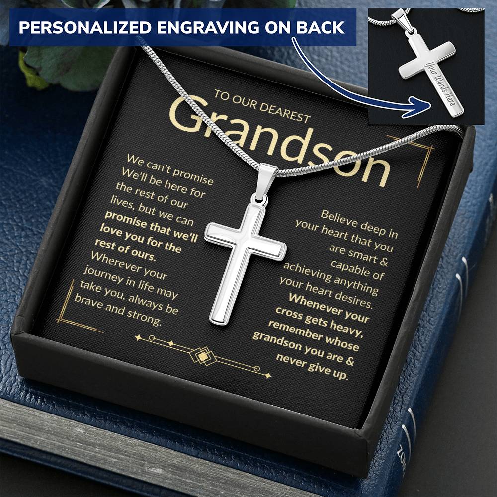 Grandson, Never Give Up Cross Necklace Remember whose grandson you are & never give up