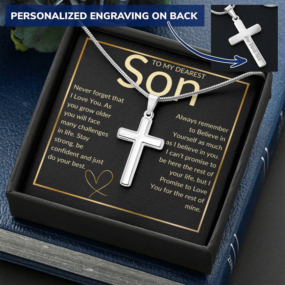 To My son Engraved Cross Necklace, Personalized Custom Name Necklace for Son Birthday Cross, Graduation Grandson Gift