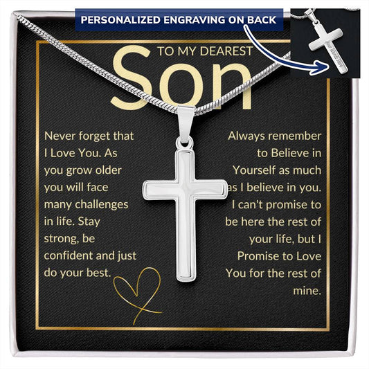 To My son Engraved Cross Necklace, Personalized Custom Name Necklace for Son Birthday Cross, Graduation Grandson Gift