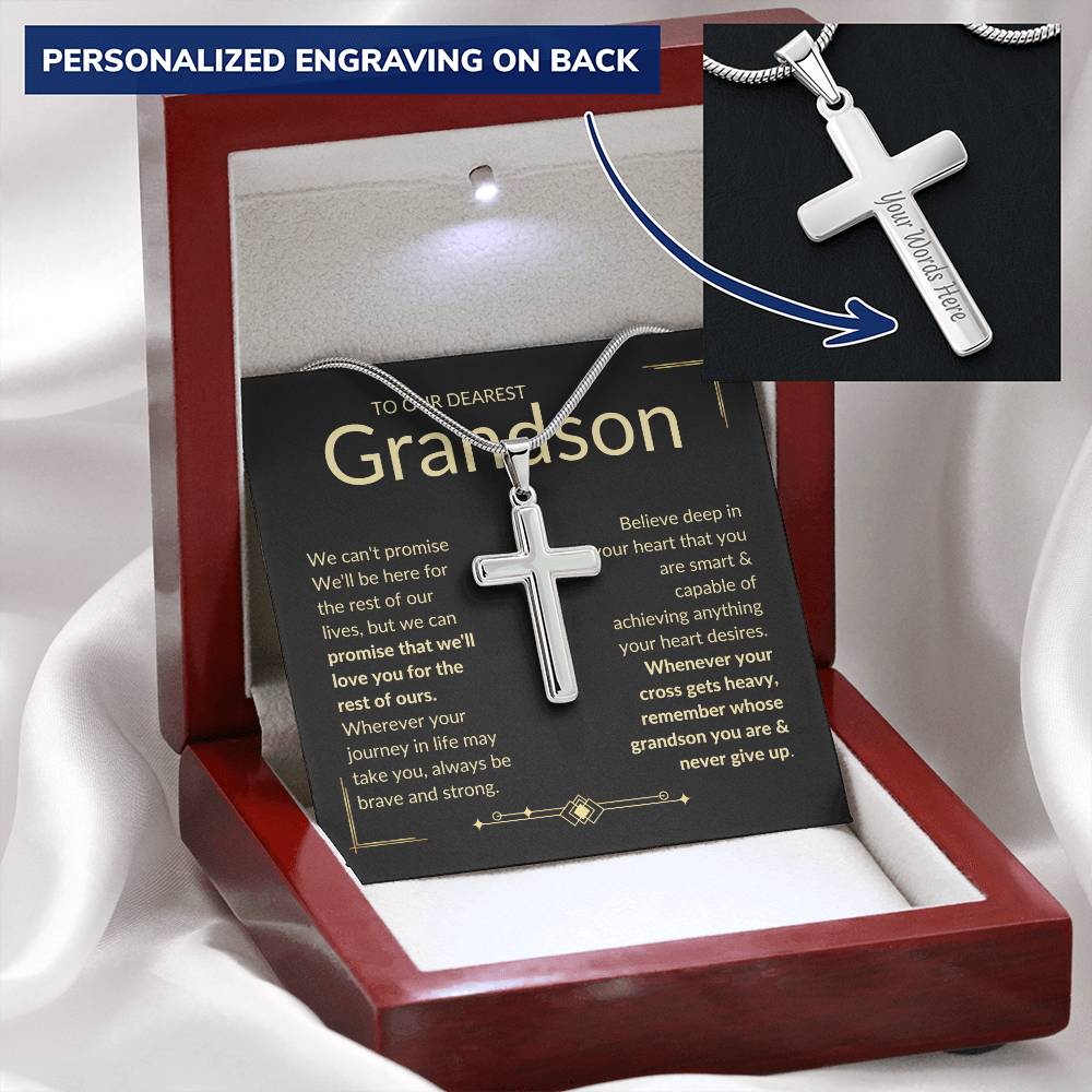 Grandson, Never Give Up Cross Necklace Remember whose grandson you are & never give up