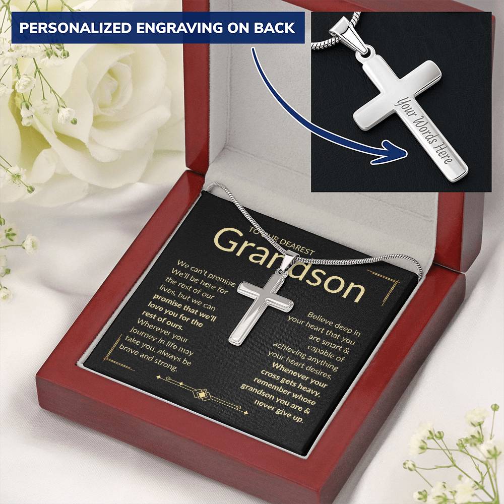 Grandson, Never Give Up Cross Necklace Remember whose grandson you are & never give up
