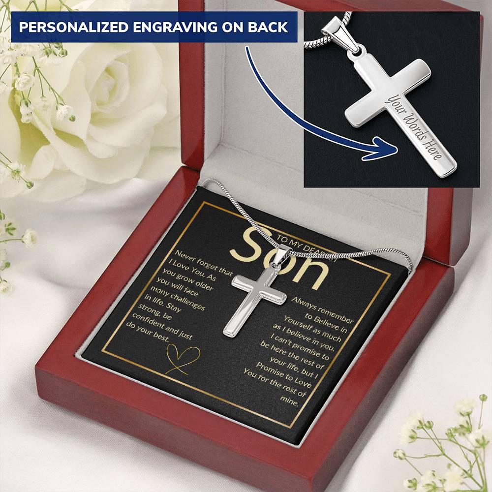 To My son Engraved Cross Necklace, Personalized Custom Name Necklace for Son Birthday Cross, Graduation Grandson Gift