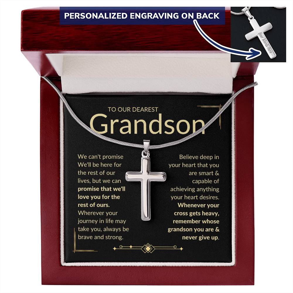 Grandson, Never Give Up Cross Necklace Remember whose grandson you are & never give up