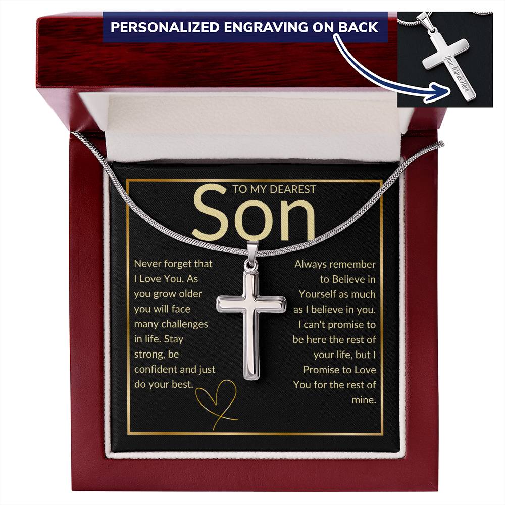 To My son Engraved Cross Necklace, Personalized Custom Name Necklace for Son Birthday Cross, Graduation Grandson Gift