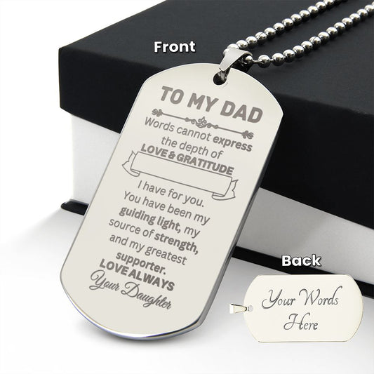 To My Dad Dog Tag Necklace | Gift For Dad | Dog Necklace For Dad | Personalized Dog Tag Necklace | Gift For Dad From Daughter