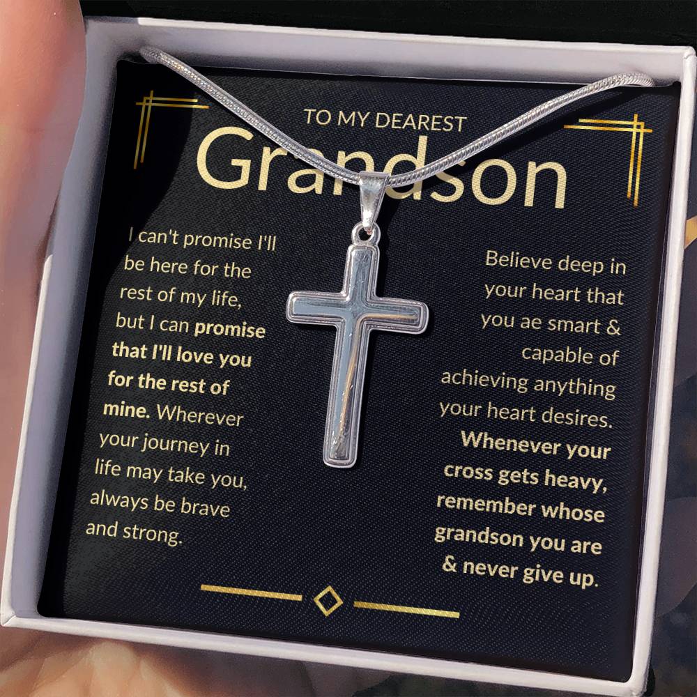 Grandson, Never Give Up - Cross Necklace - Remember whose grandson you are & never give up
