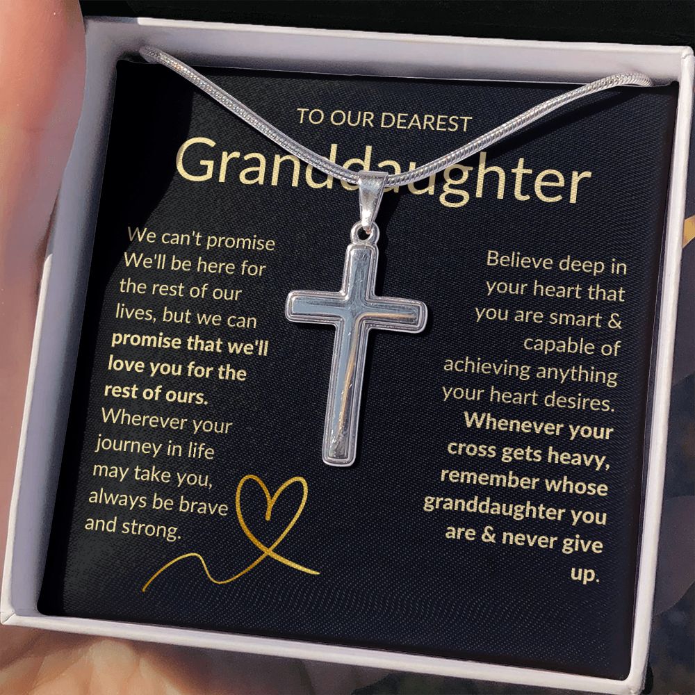 Granddaughter, Never Give Up - Cross Necklace - Remember whose Granddaughter you are & never give up