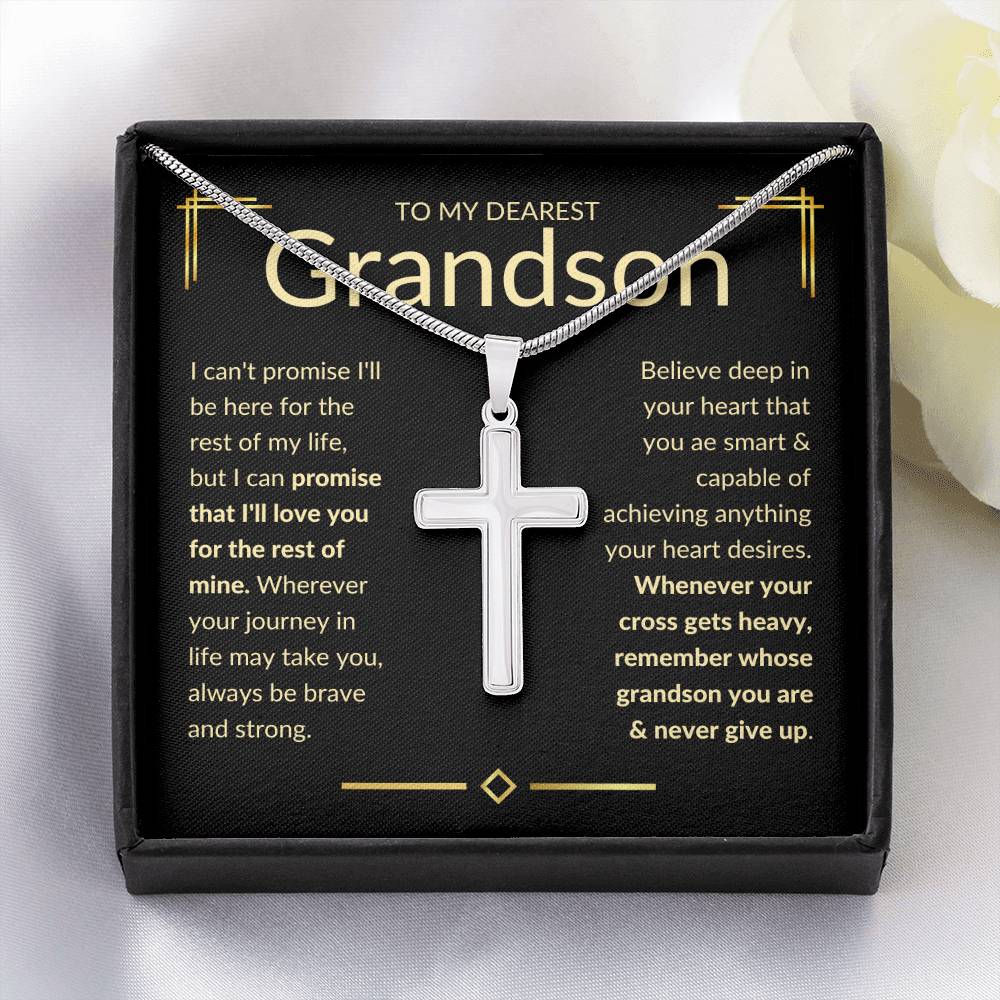 Grandson, Never Give Up - Cross Necklace - Remember whose grandson you are & never give up