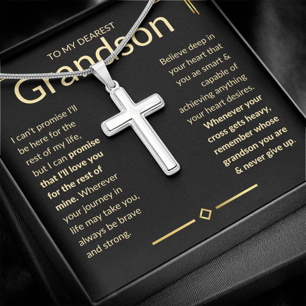 Grandson, Never Give Up - Cross Necklace - Remember whose grandson you are & never give up