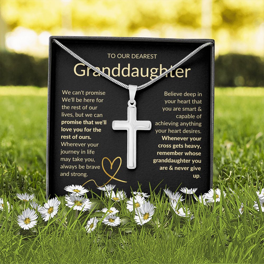 Granddaughter, Never Give Up - Cross Necklace - Remember whose Granddaughter you are & never give up