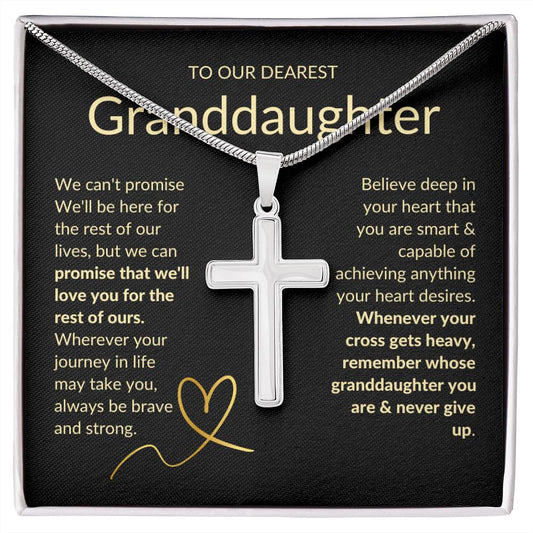 Granddaughter, Never Give Up - Cross Necklace - Remember whose Granddaughter you are & never give up