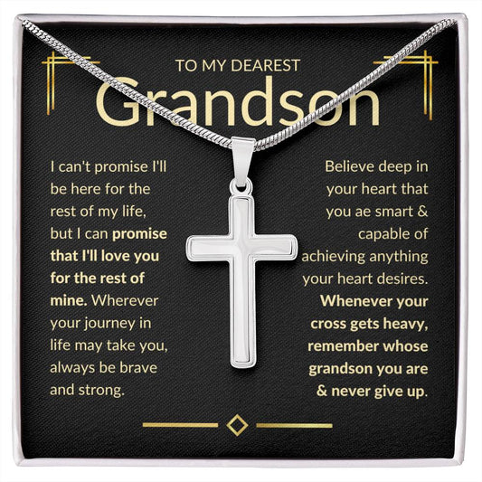 Grandson, Never Give Up - Cross Necklace - Remember whose grandson you are & never give up