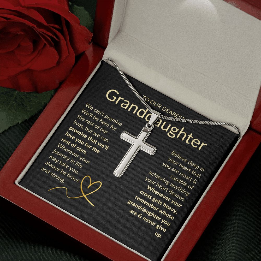 Granddaughter, Never Give Up - Cross Necklace - Remember whose Granddaughter you are & never give up