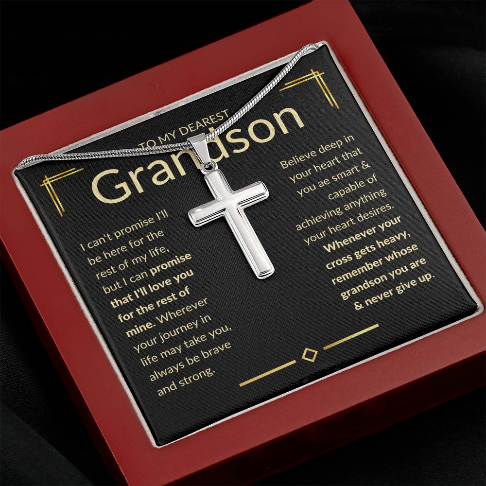 Grandson, Never Give Up - Cross Necklace - Remember whose grandson you are & never give up