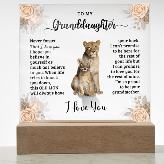 To My Granddaughter | Square Acrylic Plaque | Lion | I Love You
