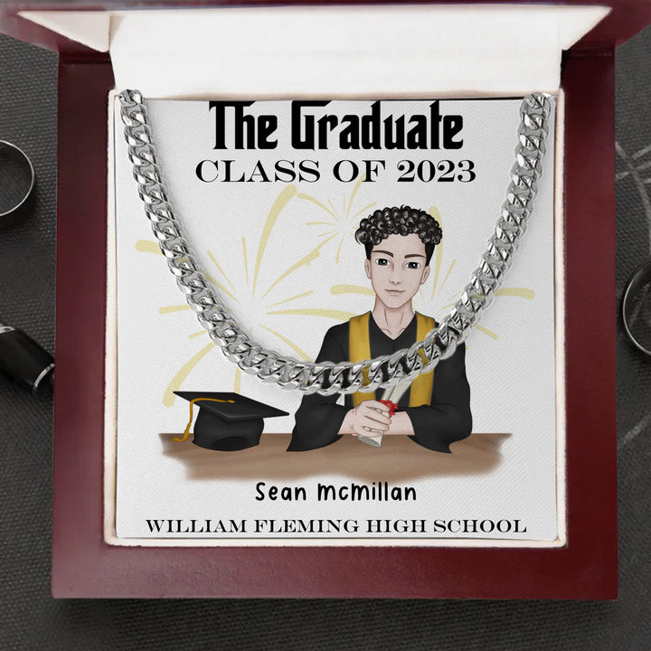 Personalized 2023 Graduation Necklace Cuban Link Chain - Luxury Box