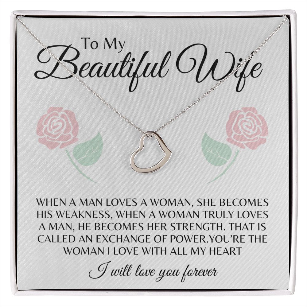 To My Beautiful Wife Delicate Heart Necklace Gift ❤️