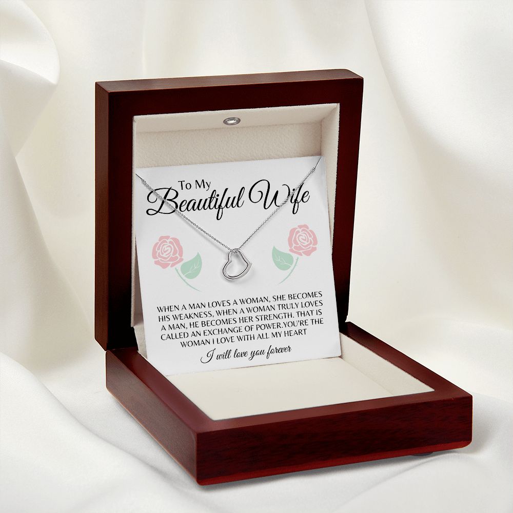 To My Beautiful Wife Delicate Heart Necklace Gift ❤️