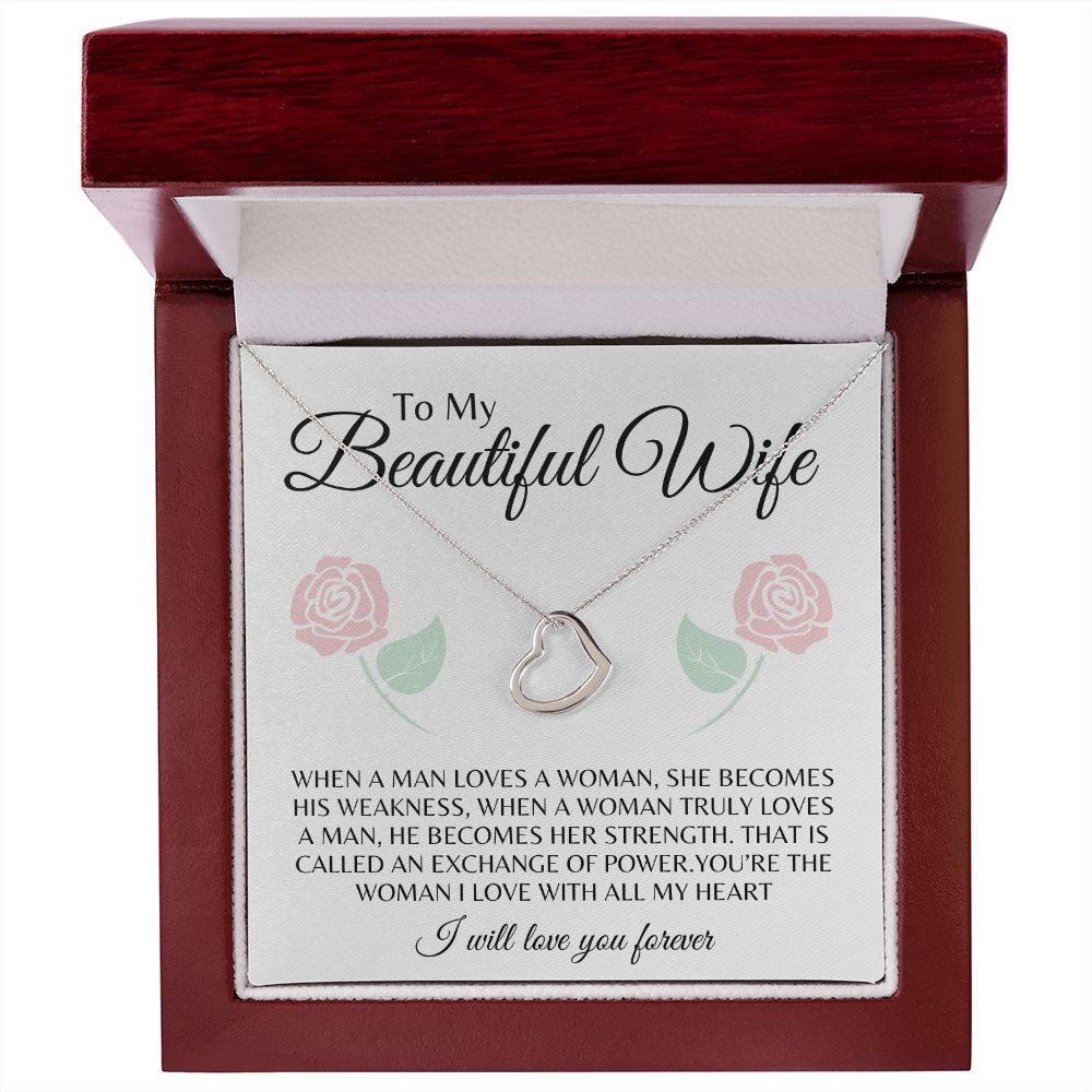 To My Beautiful Wife Delicate Heart Necklace Gift ❤️