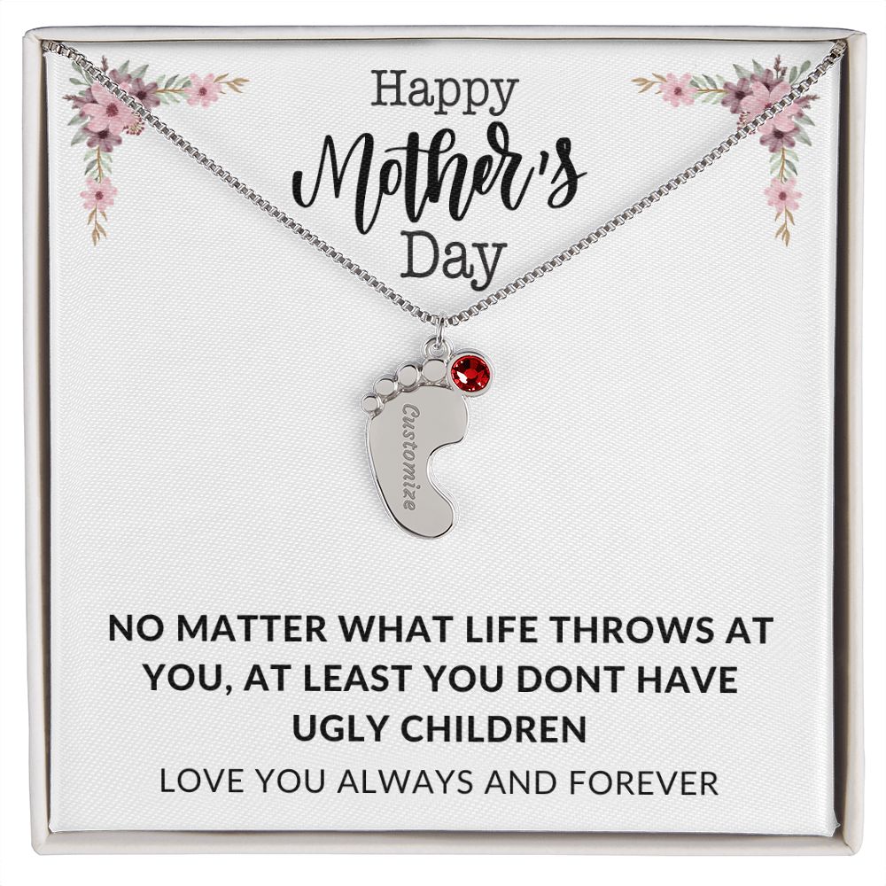 Happy Mothers Day | Engraved Baby's Feet w/ Birthstone | Love You Always and Forever