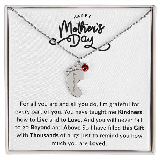 Happy Mothers Day | Engraved Baby Feet with Birthstone |