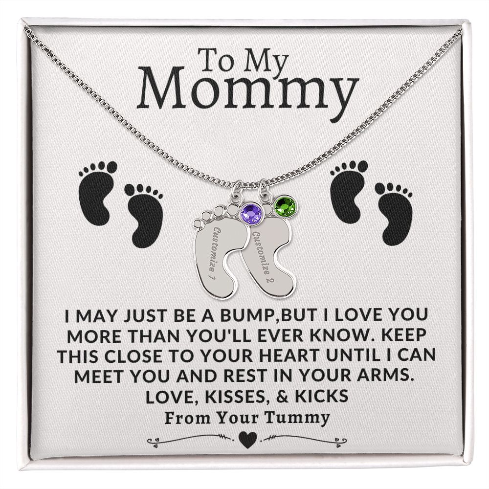 To My Mommy | Engraved Baby Feet with Birthstone | From Your Tummy