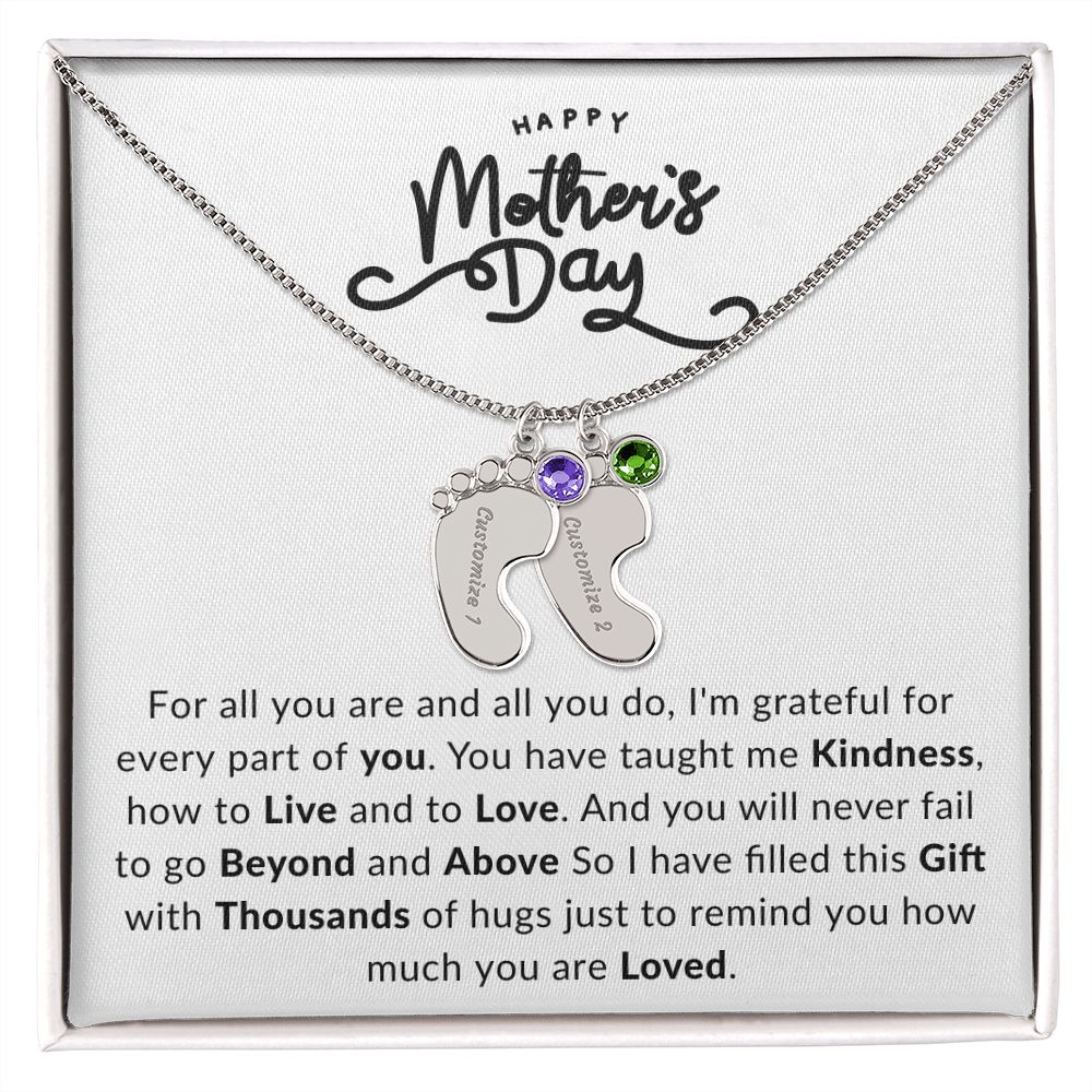 Happy Mothers Day | Engraved Baby Feet with Birthstone |